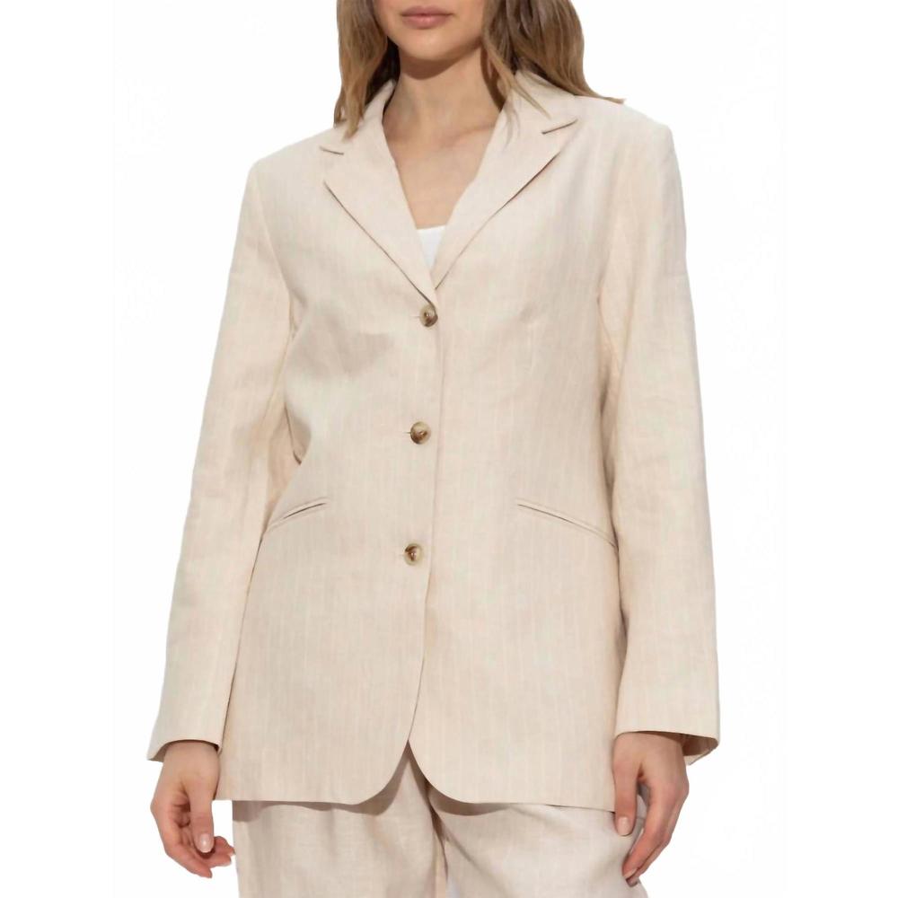 NEW POSSE leon long sleeve blazer in beige pinstripe